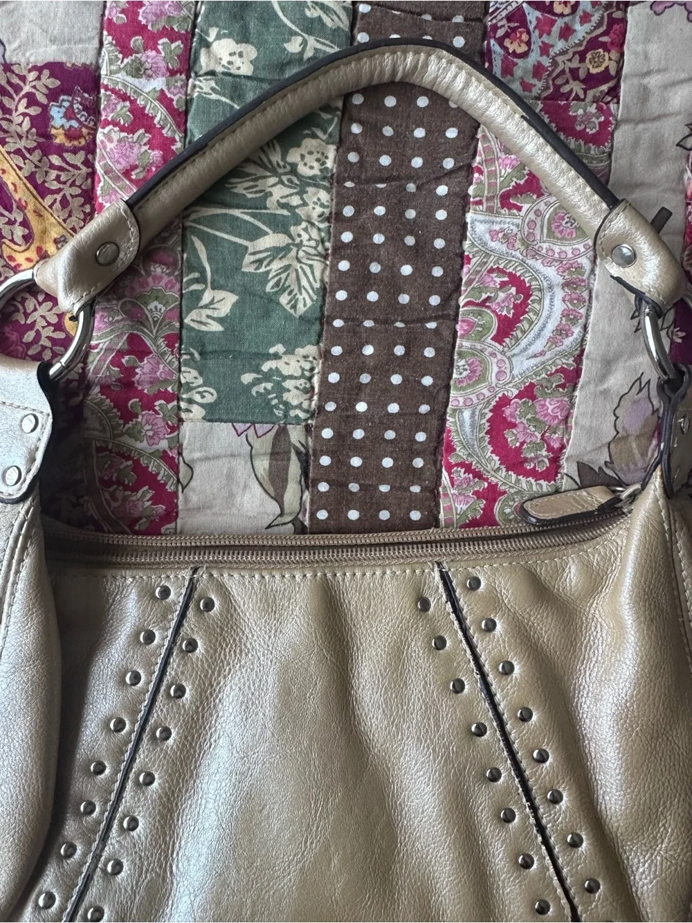 Metallic Gold Stud-Accent Women’s Hobo HandBag